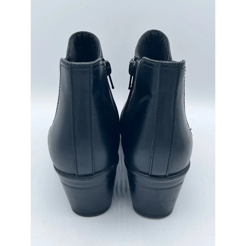 Clarks Women Black Leather Ankle Boots Block Heel Side Zip Booties Size 6.5M
